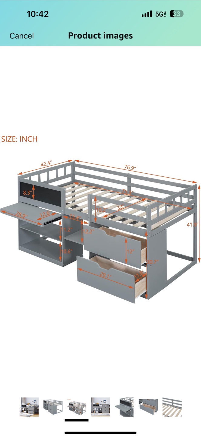 Merax Low Loft Bed Twin - Gray - photo 3