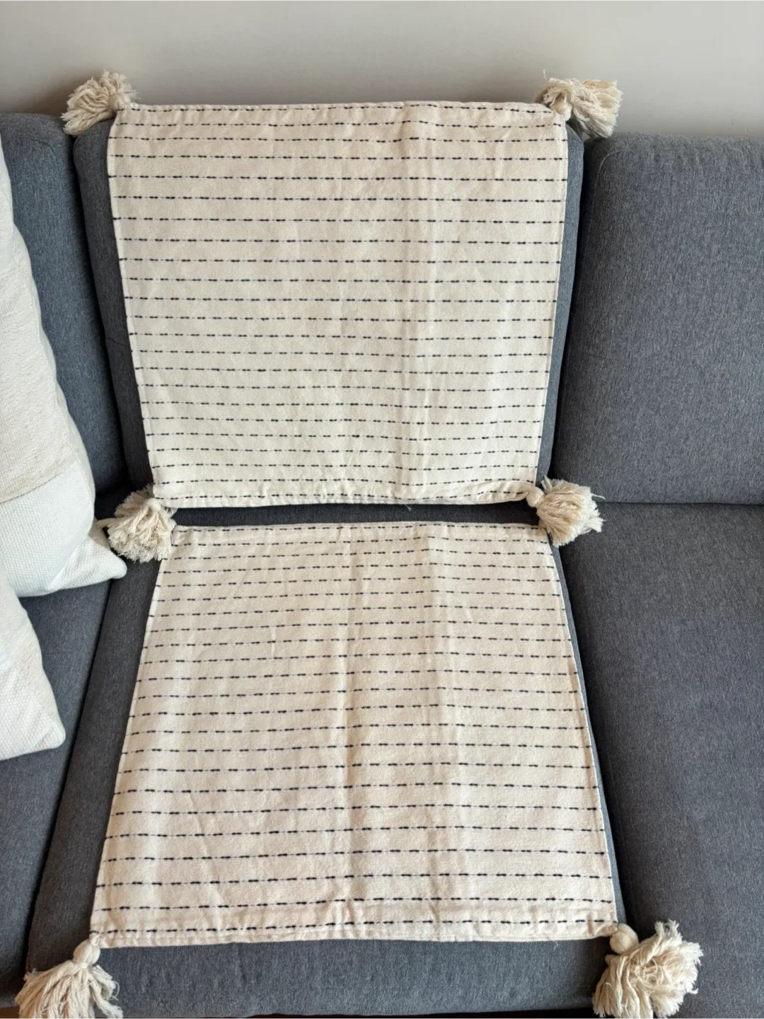 Set of 2 New Striped Throw Pillow Covers with Tassels 20” 20” thumbnail