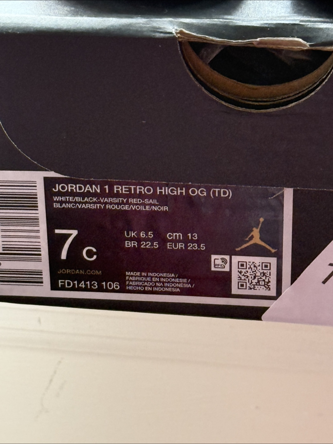 Jordan 1 Retro High OG (TD) Size 7C - New! - photo 2