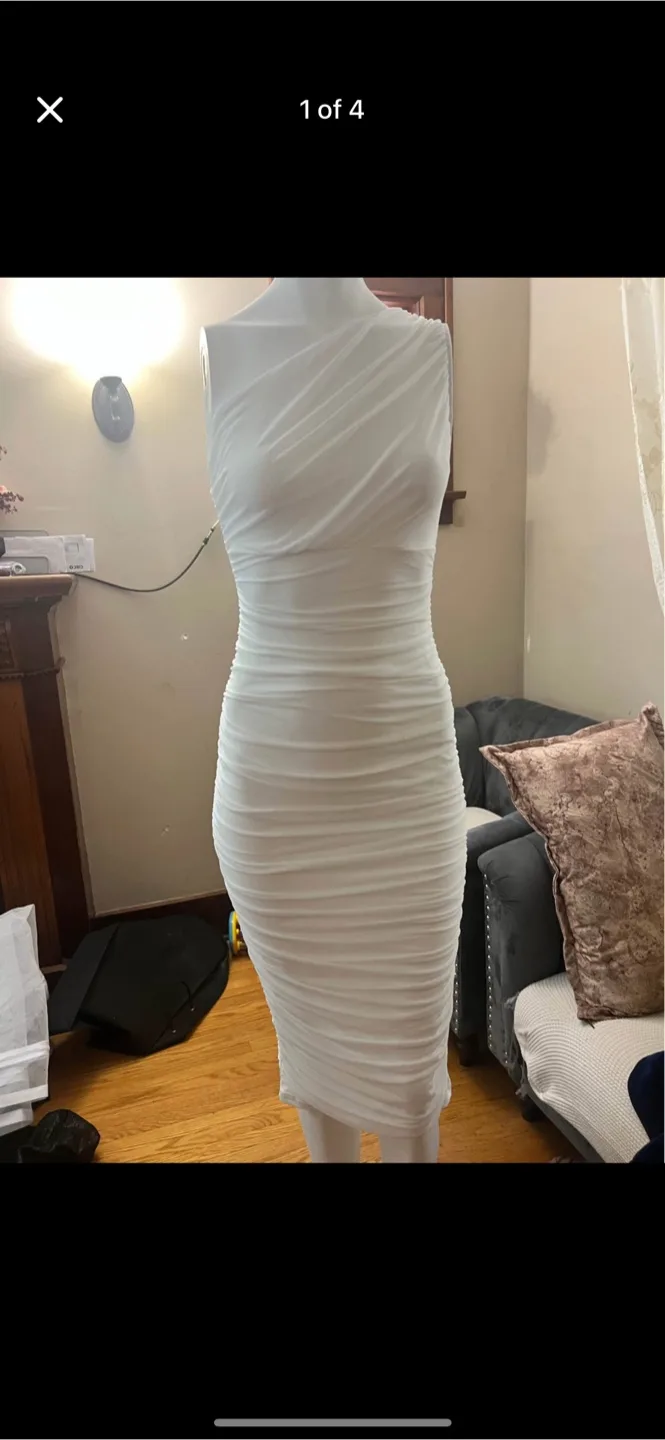 White Ruched Bodycon Dress thumbnail