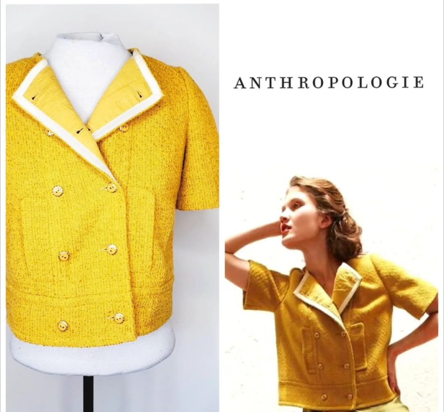 Anthropologie Mustard Yellow Retro Top - Size 2 image indicator(2)