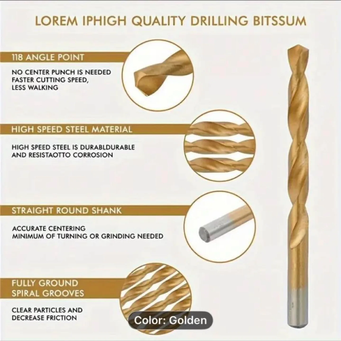 50pcs Titanium Coated High-Speed Steel Drill Bits image indicator(5)