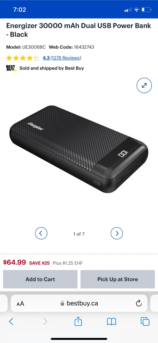 Energizer 30000 mAh 15W USB-C Power Bank - Black thumbnail