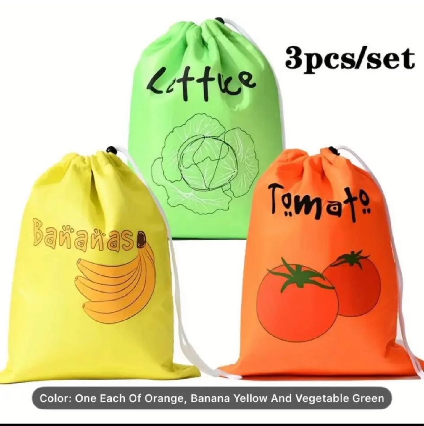 3pcs/set Fruit & Veggie Drawstring Bags image indicator(8)