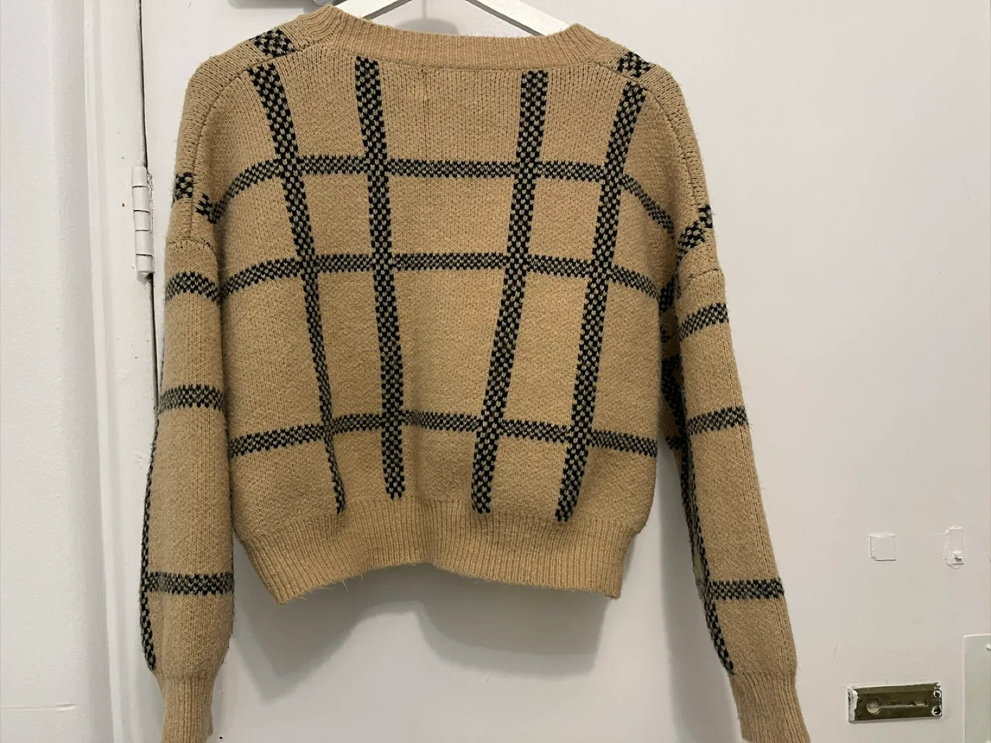 Tan Plaid Crop Sweater Law School Core thumbnail