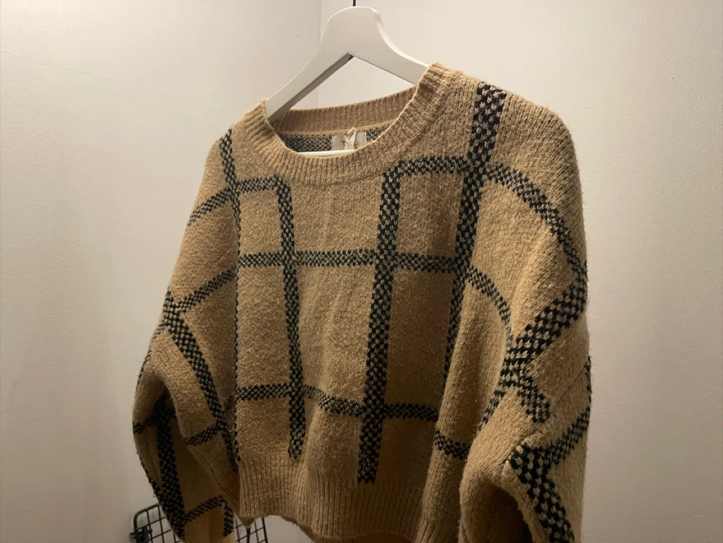 Tan Plaid Crop Sweater Law School Core image indicator(3)