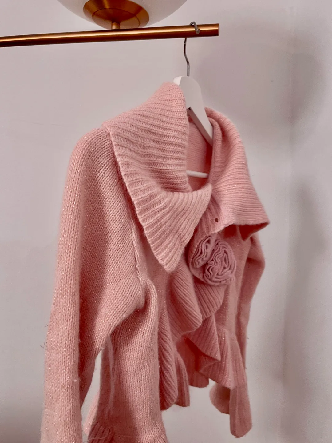 Pink Knit Cardigan with Ruffle Detail image indicator(2)