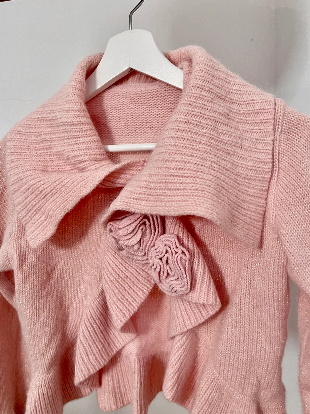 Pink Knit Cardigan with Ruffle Detail image indicator(3)