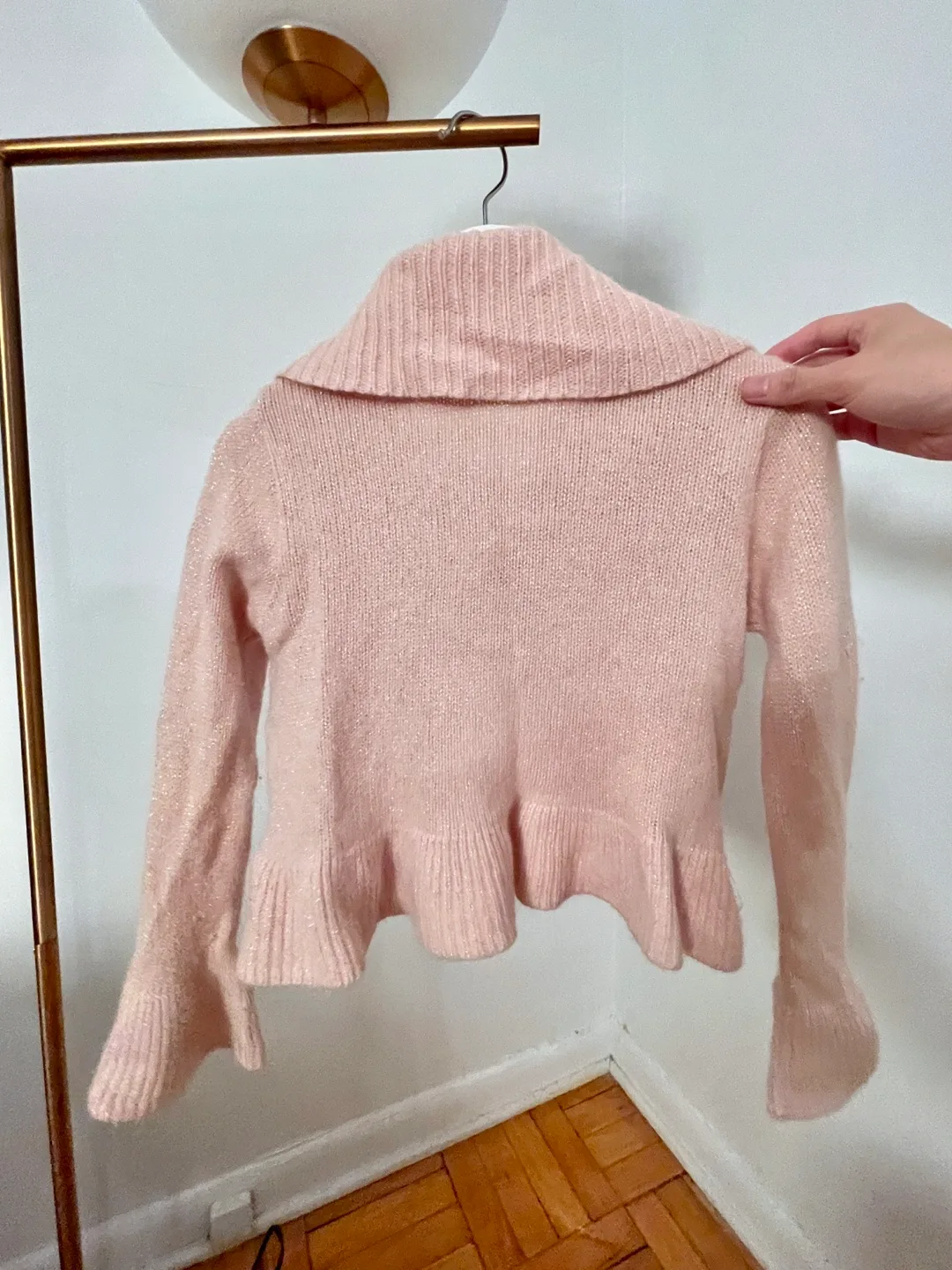 Pink Knit Cardigan with Ruffle Detail image indicator(4)
