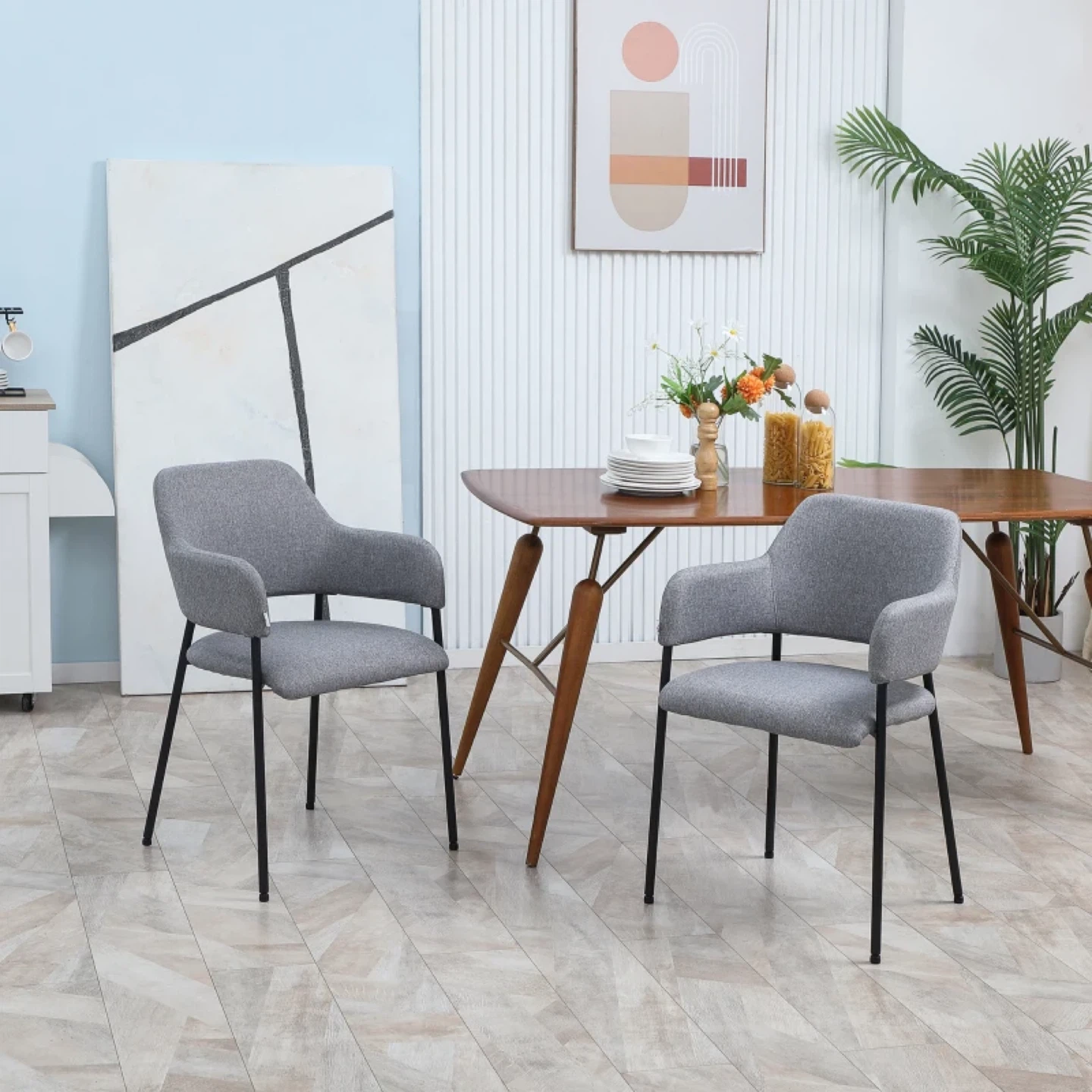 Homecom Grey Fabric Dining Chairs - Set of 2 - photo 4