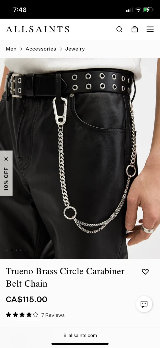 AllSaints Trueno Brass Circle Carabiner Belt Chain thumbnail