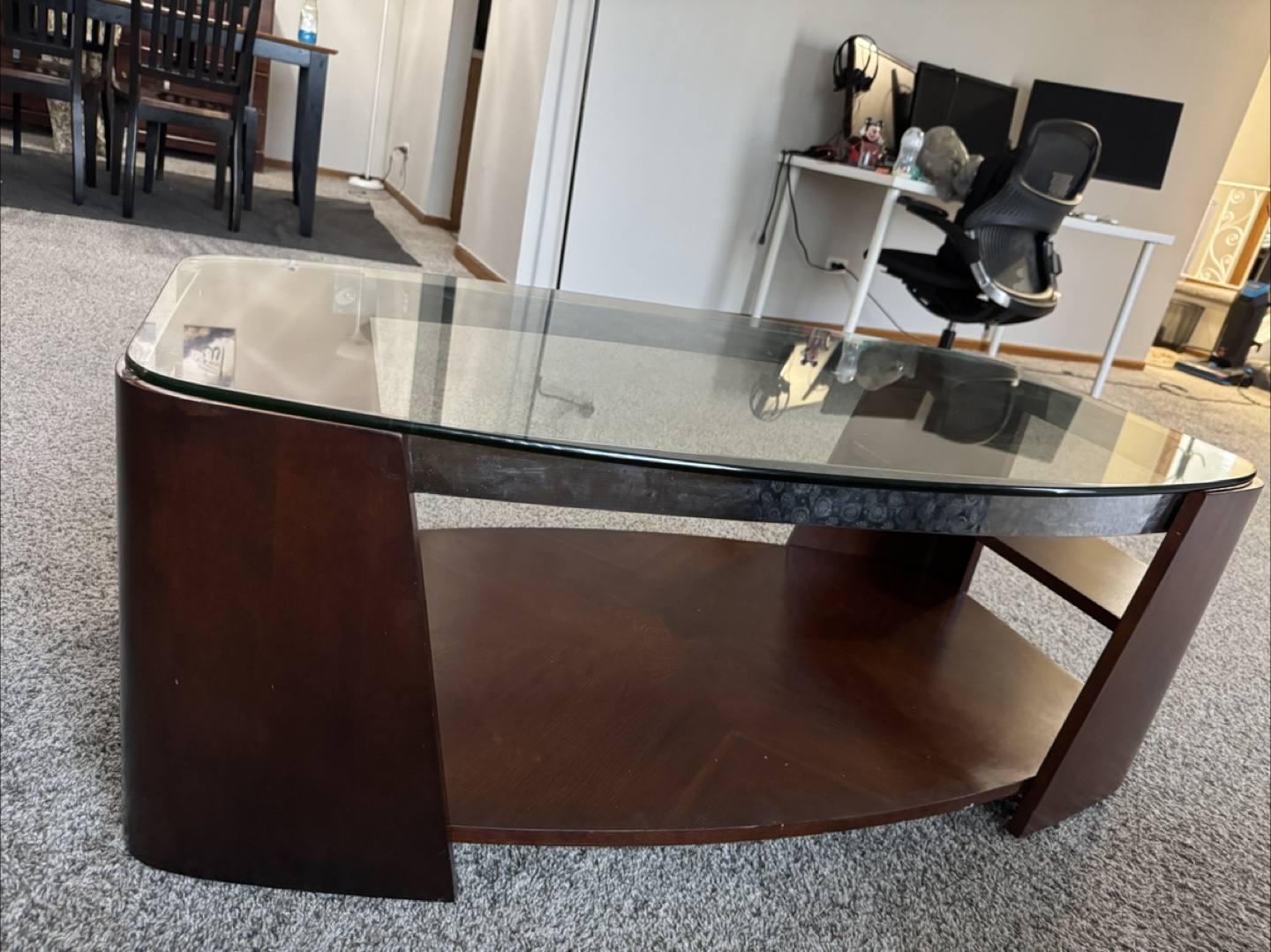 Glass Top Coffee Table - Wood Base - photo 2
