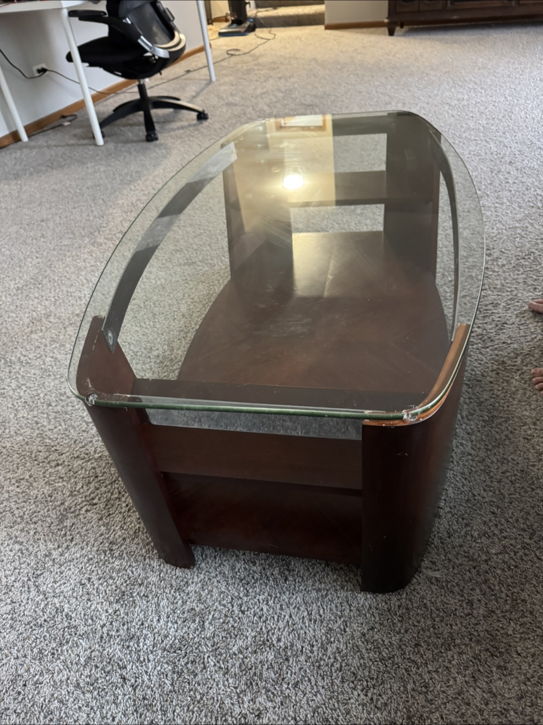 Glass Top Coffee Table - Wood Base