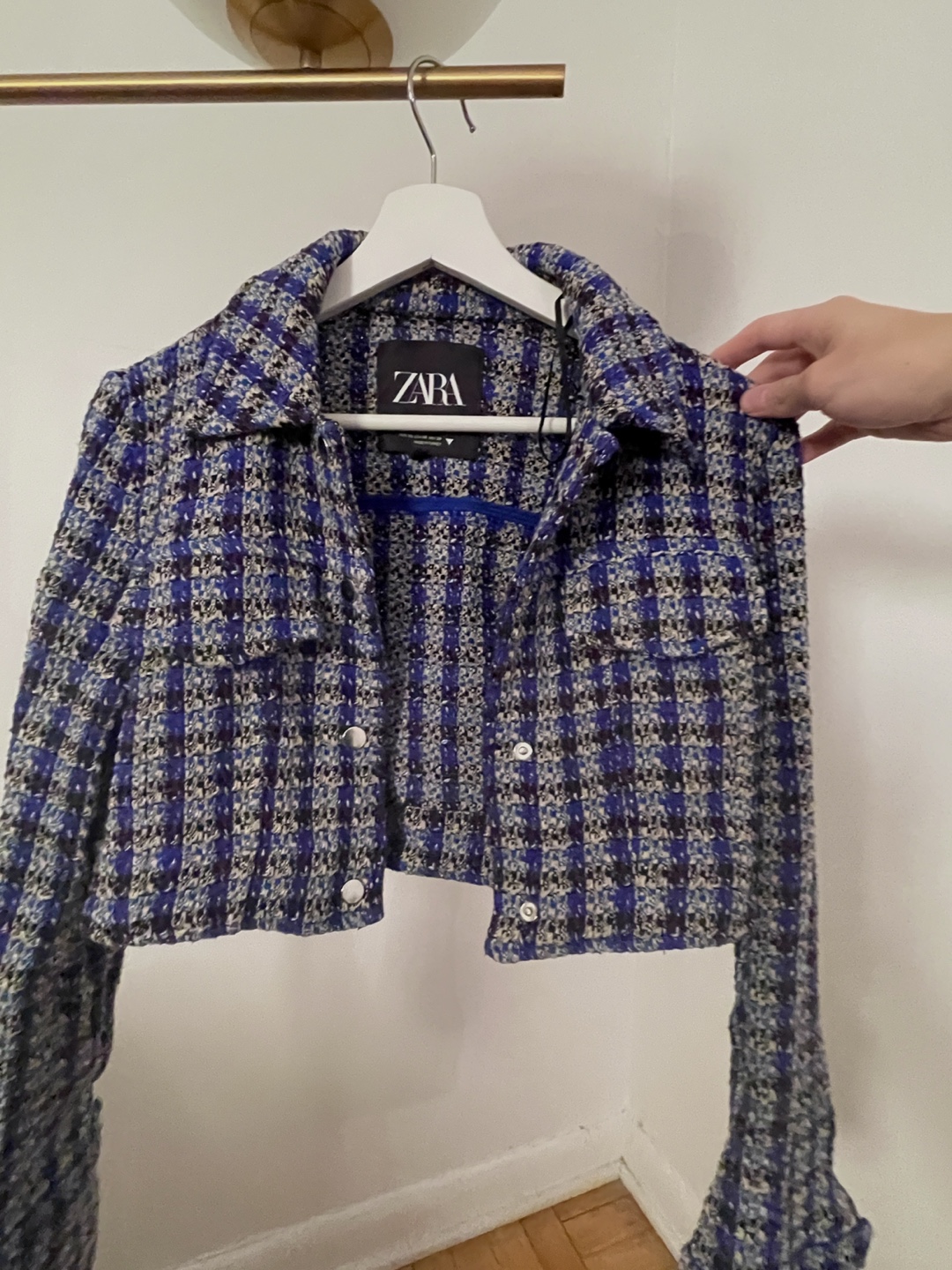 Zara Blue Tweed Cropped Jacket - Size S