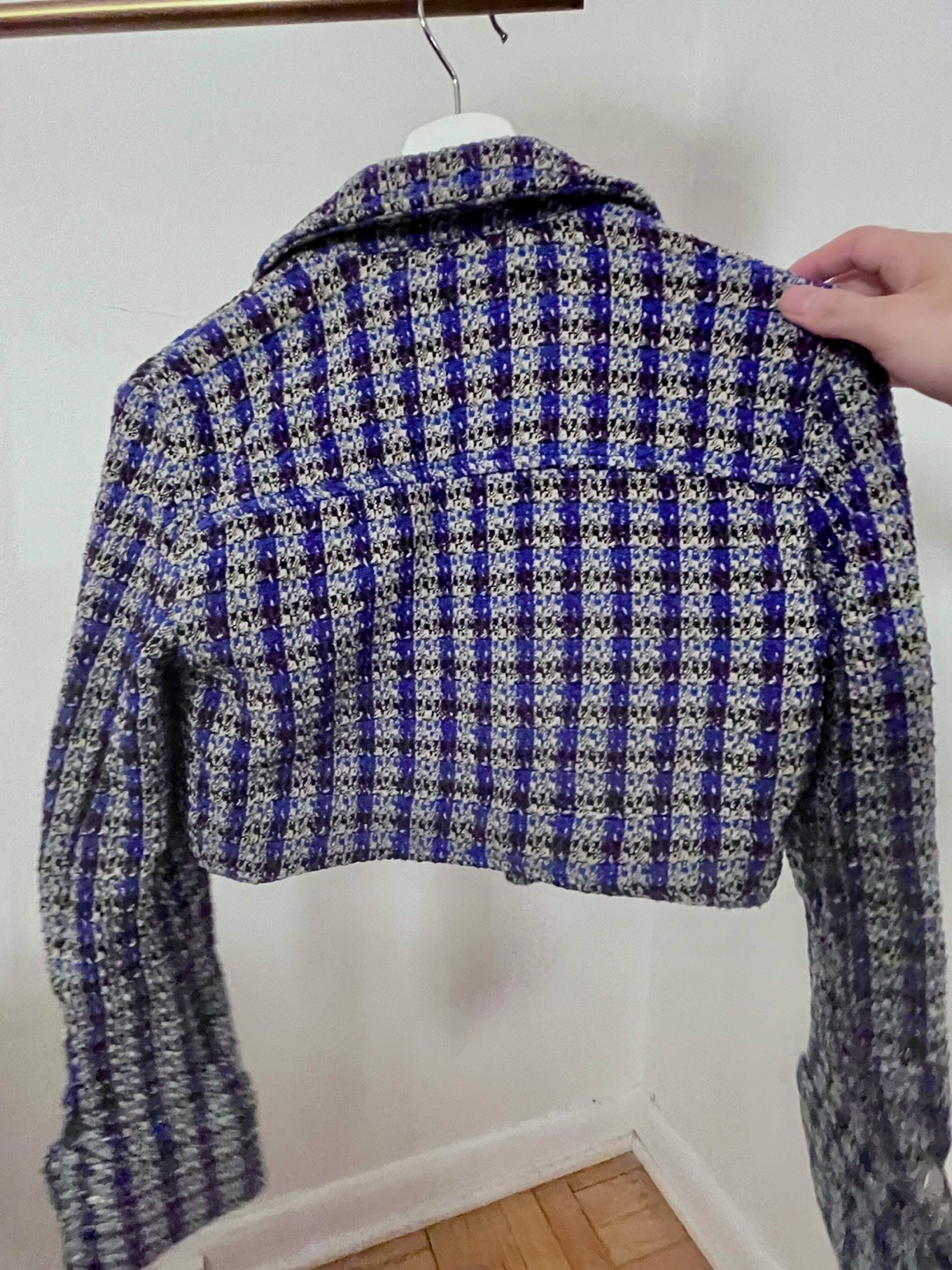 Zara Blue Tweed Cropped Jacket - Size S - photo 3