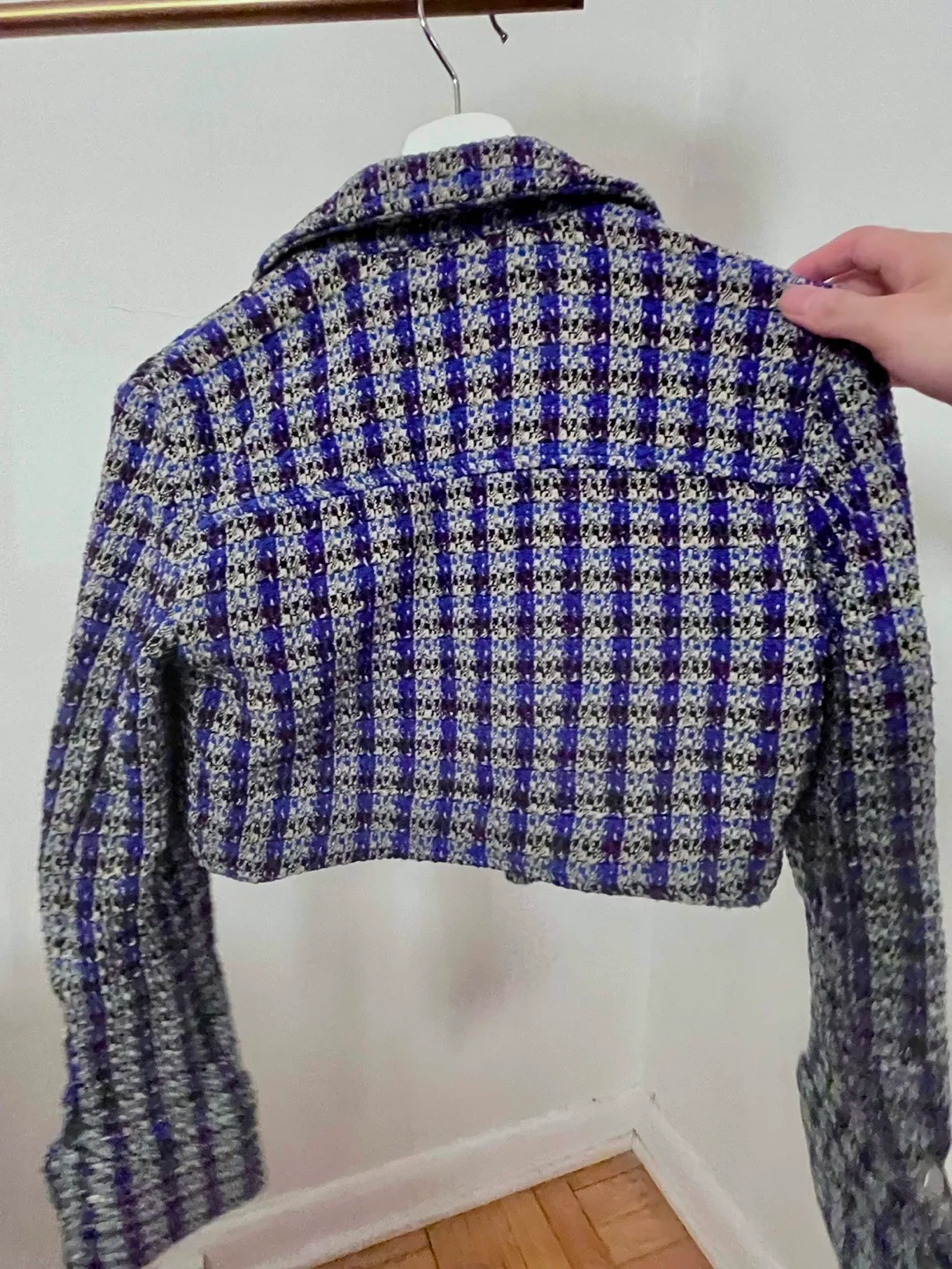 Zara Blue Tweed Cropped Jacket - Size S image indicator(3)