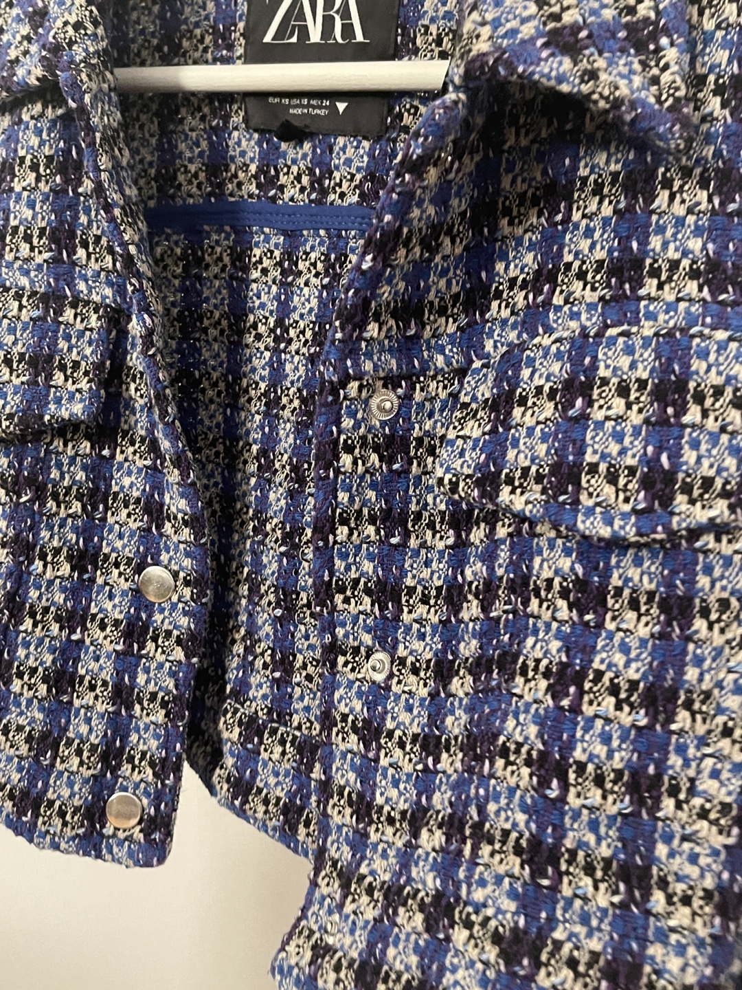 Zara Blue Tweed Cropped Jacket - Size S - photo 5