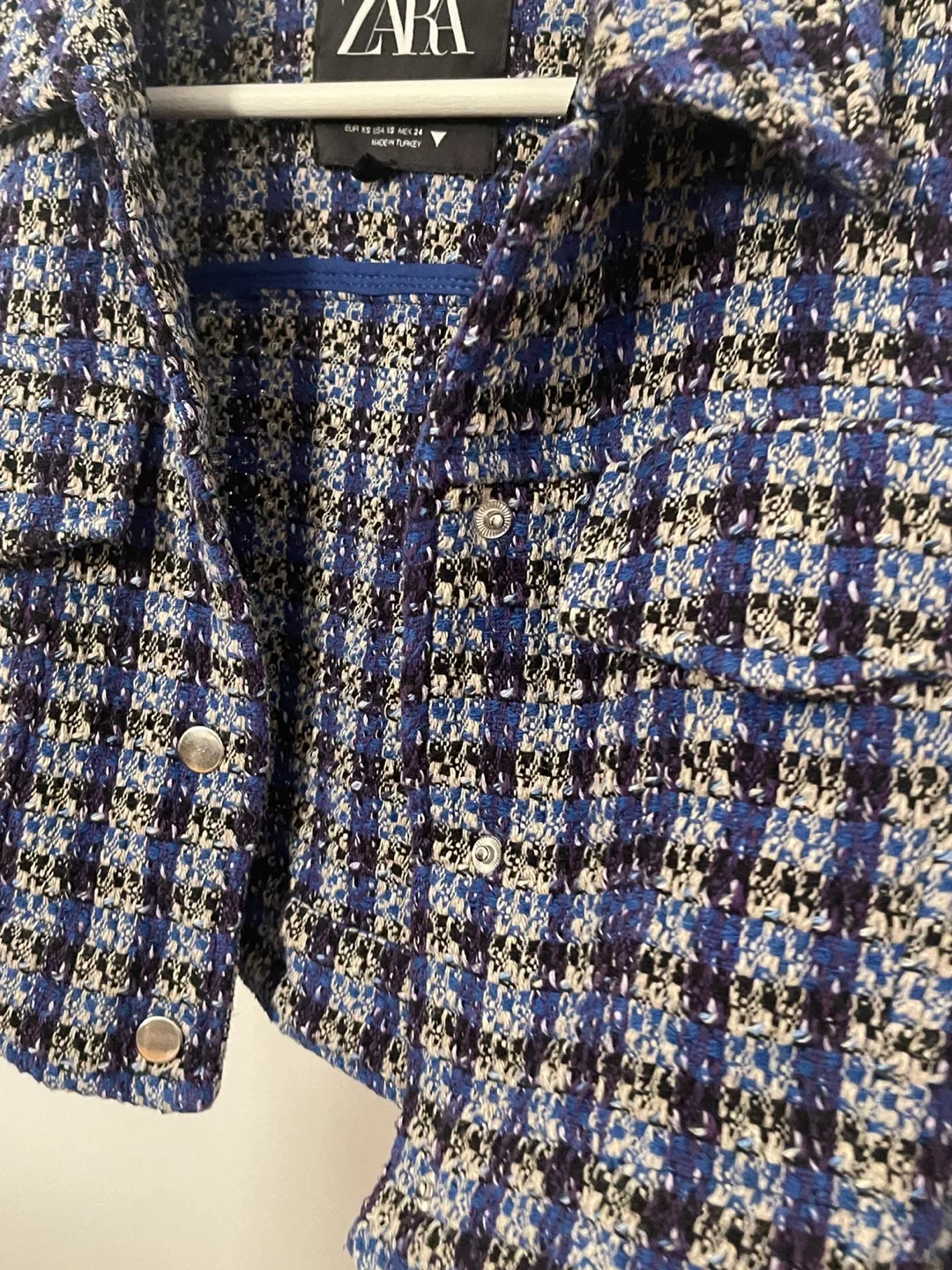 Zara Blue Tweed Cropped Jacket - Size S image indicator(5)