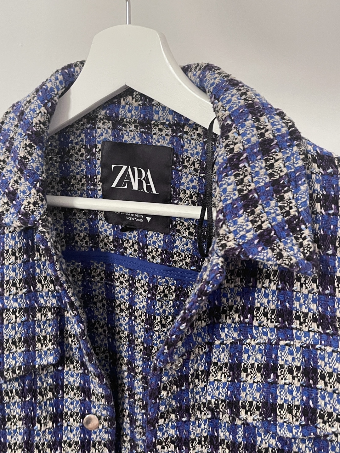 Zara Blue Tweed Cropped Jacket - Size S - photo 2