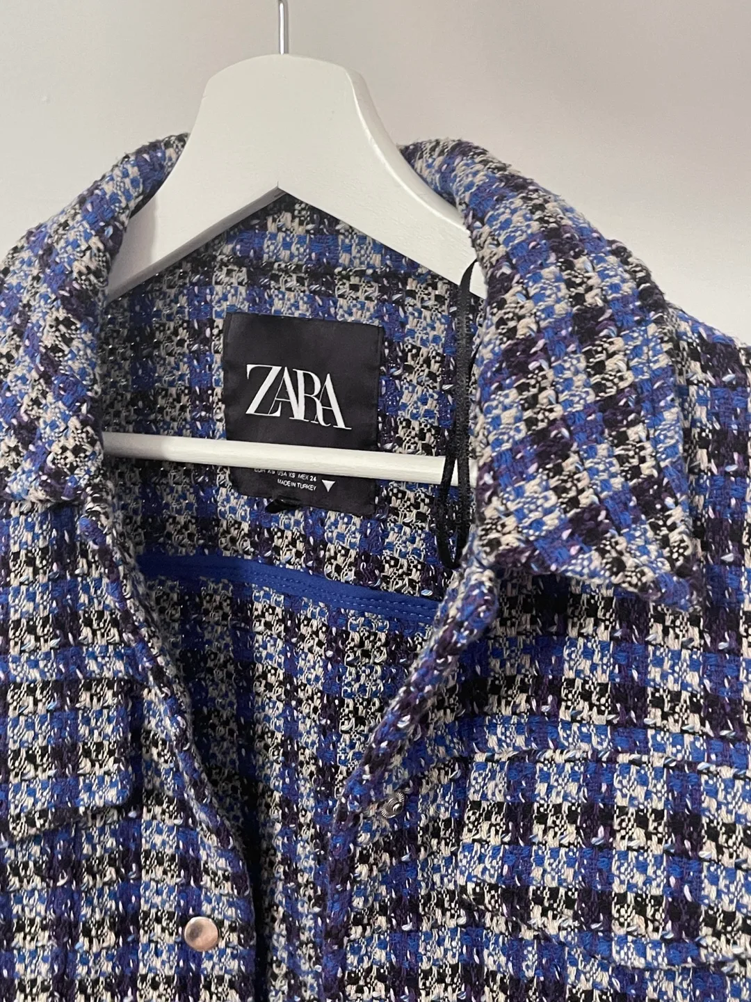 Zara Blue Tweed Cropped Jacket - Size S image indicator(2)