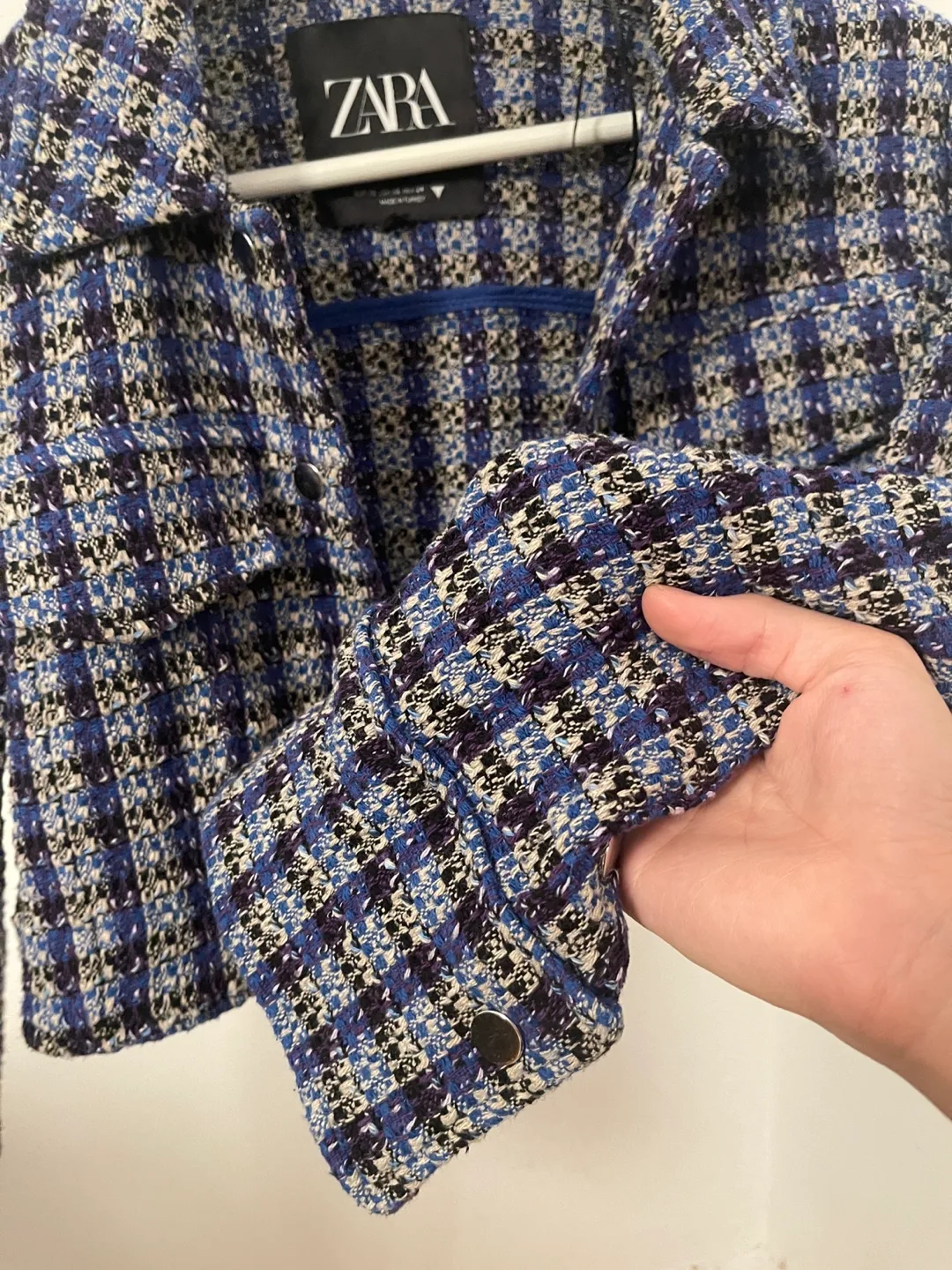Zara Blue Tweed Cropped Jacket - Size S image indicator(4)