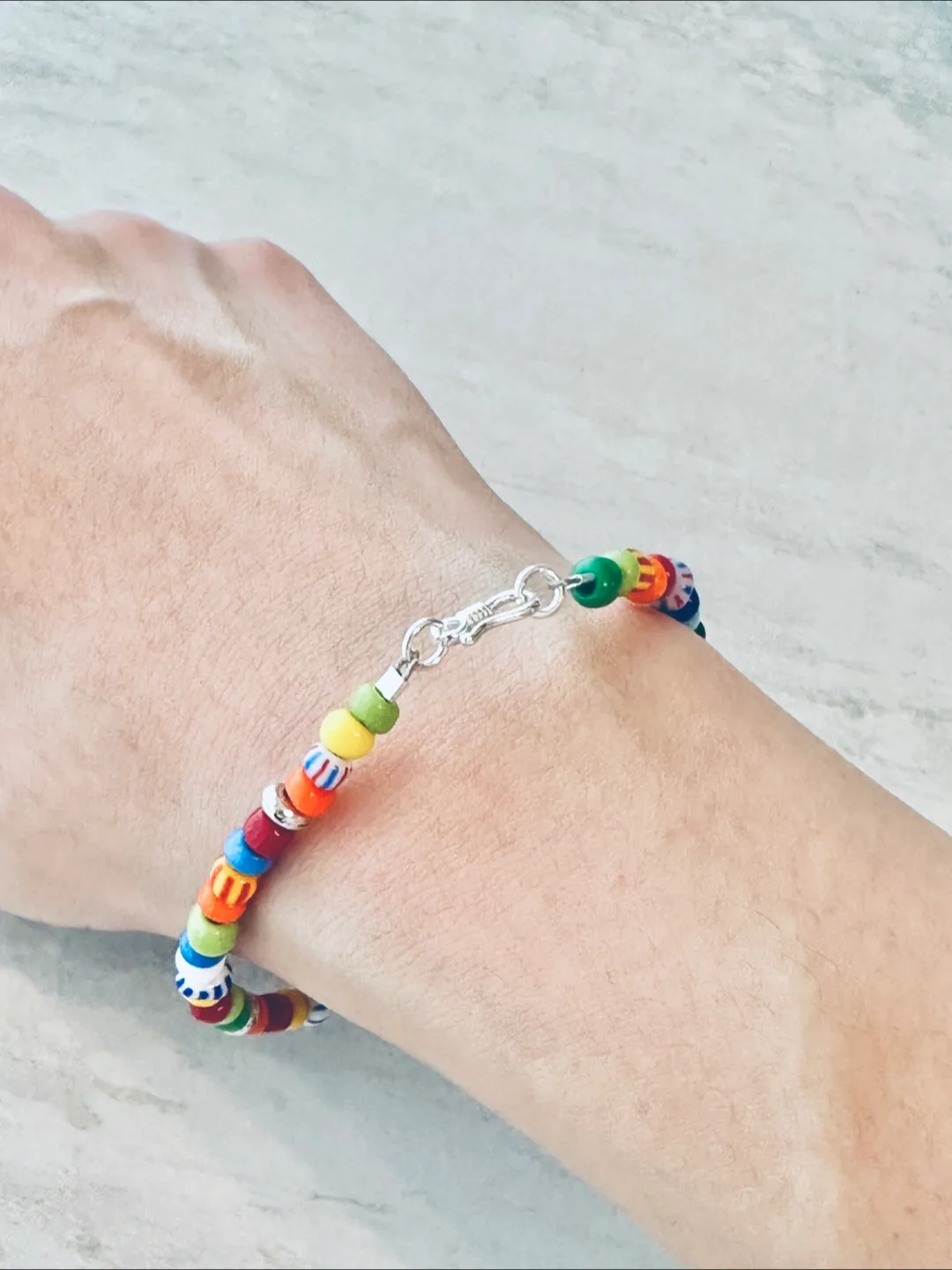 Hand made 925 silver and glass beads happy bracelet image indicator(3)