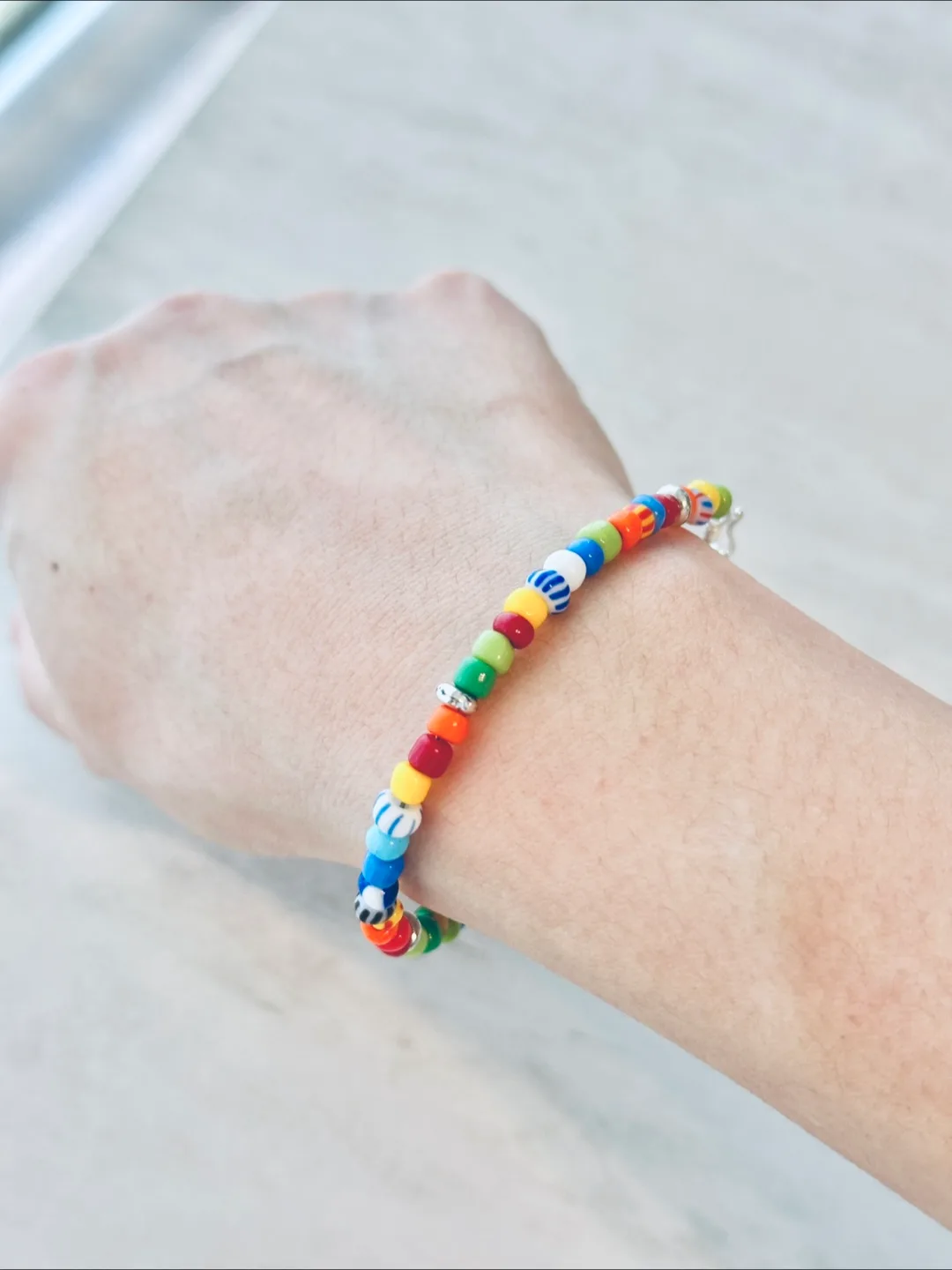 Hand made 925 silver and glass beads happy bracelet image indicator(2)