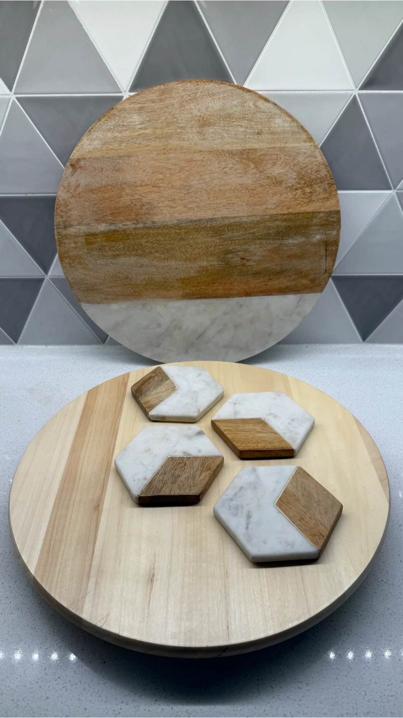 Wood Marble Serving Set
