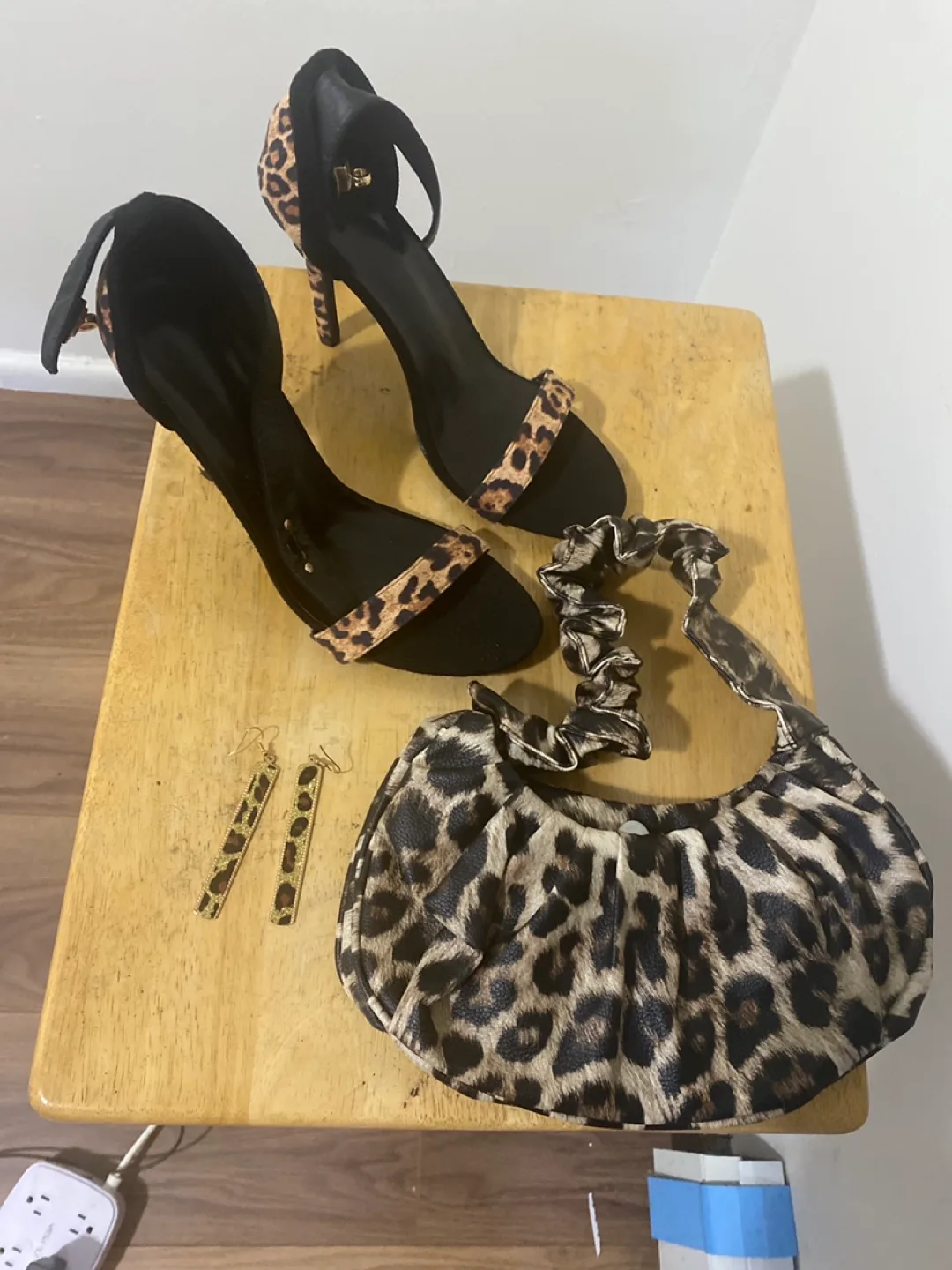 Leopard Print Heels, Bag, and Earrings Set thumbnail