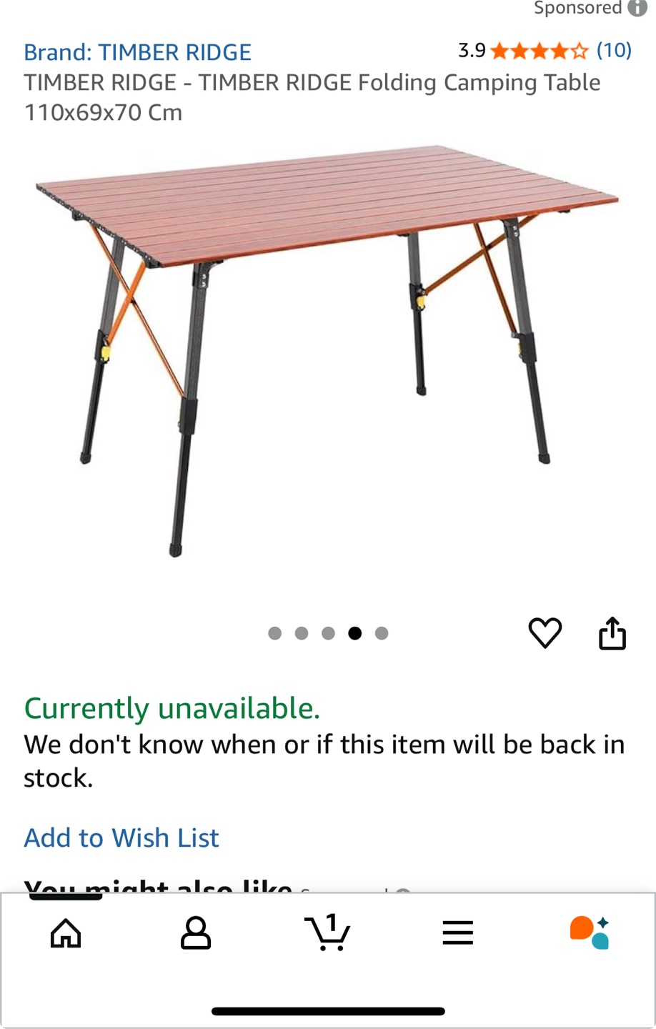 TIMBER RIDGE Folding Camping Table 110x69x70 cm