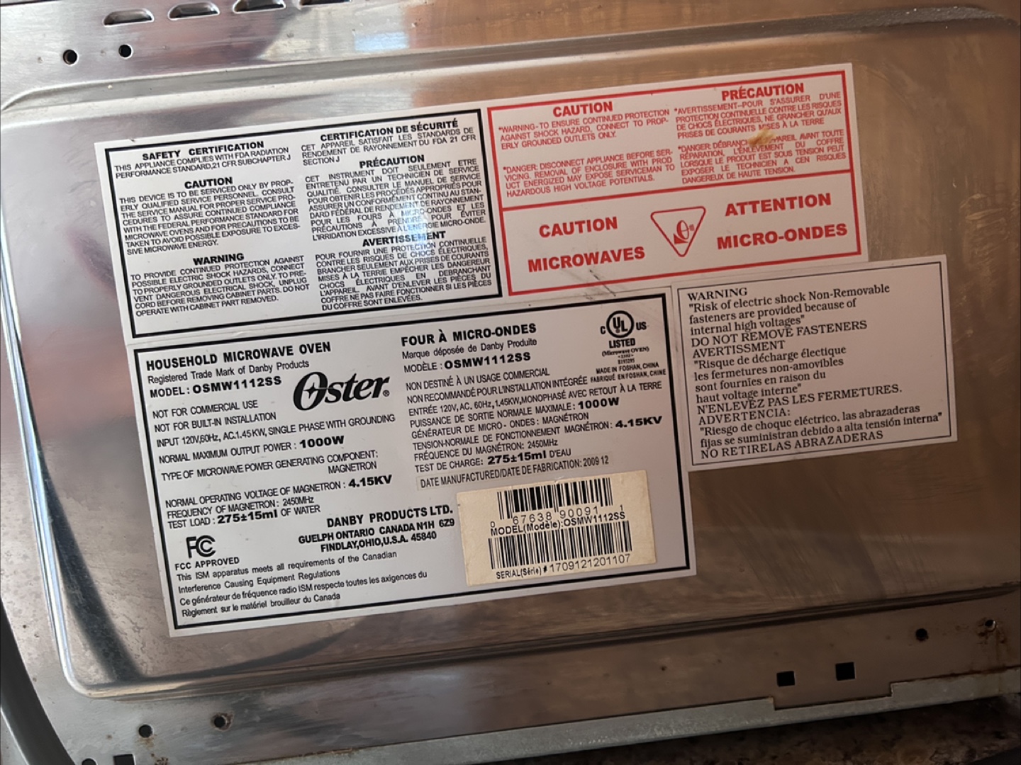 Oster Microwave Oven Model OSMW1112SS - photo 4