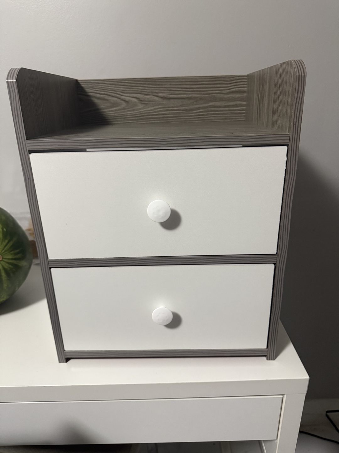 Grey/White Nightstand with 2 Drawers