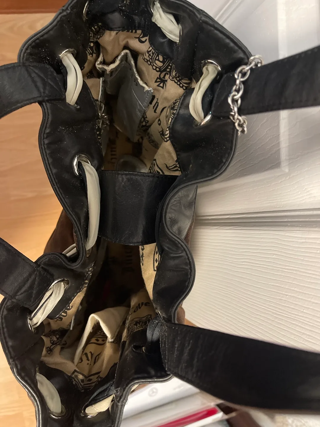 Juicy Couture Brown & Black Drawstring Purse image indicator(4)