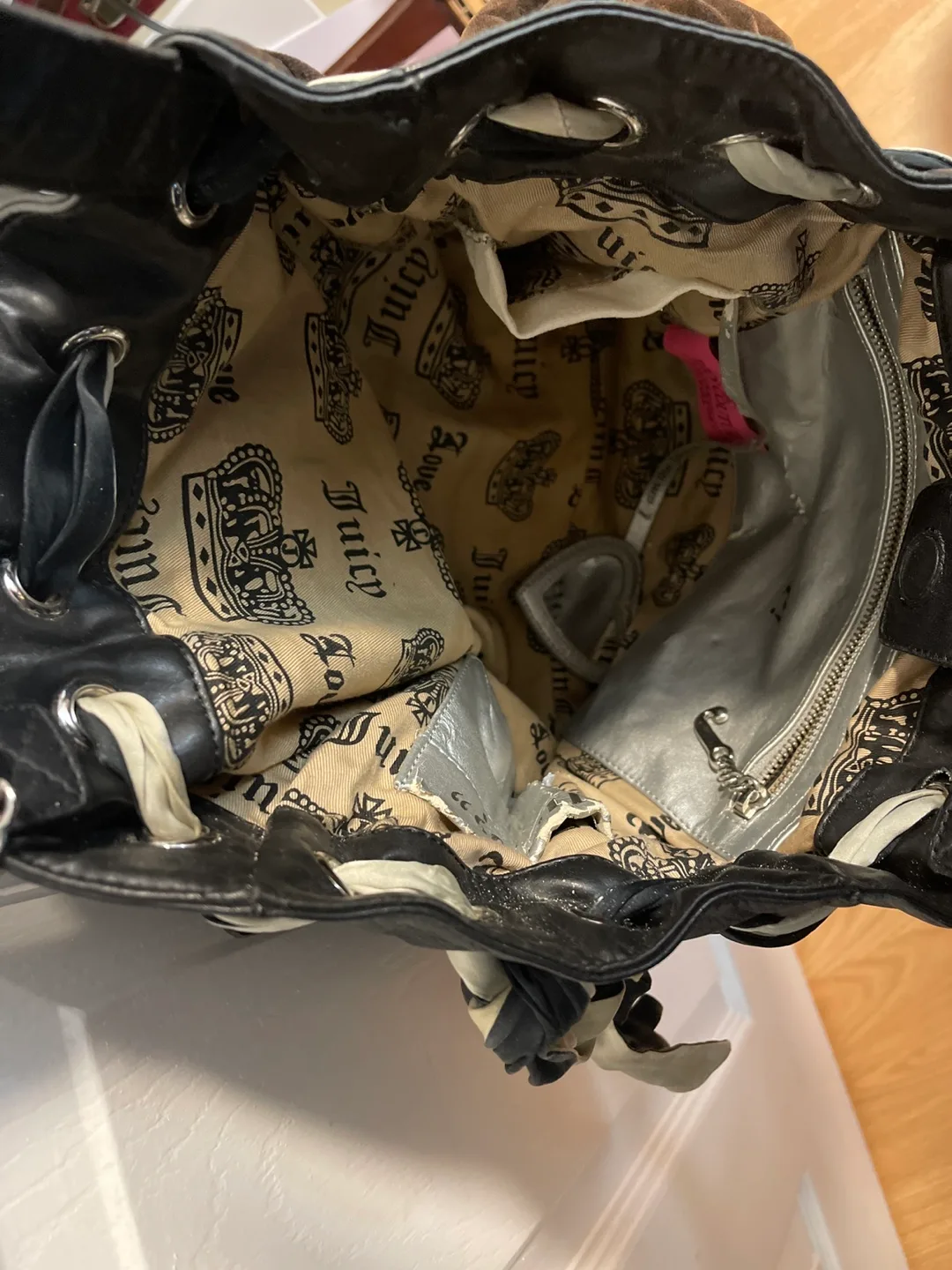 Juicy Couture Brown & Black Drawstring Purse image indicator(5)