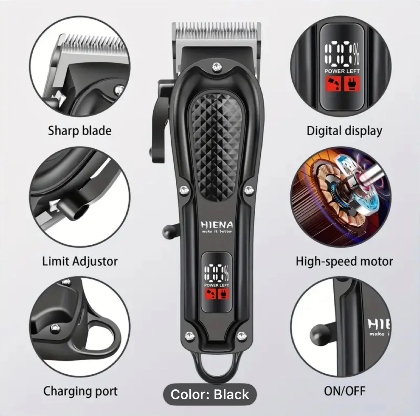 HIENA Electric Hair Clipper with LED Battery Display image indicator(5)