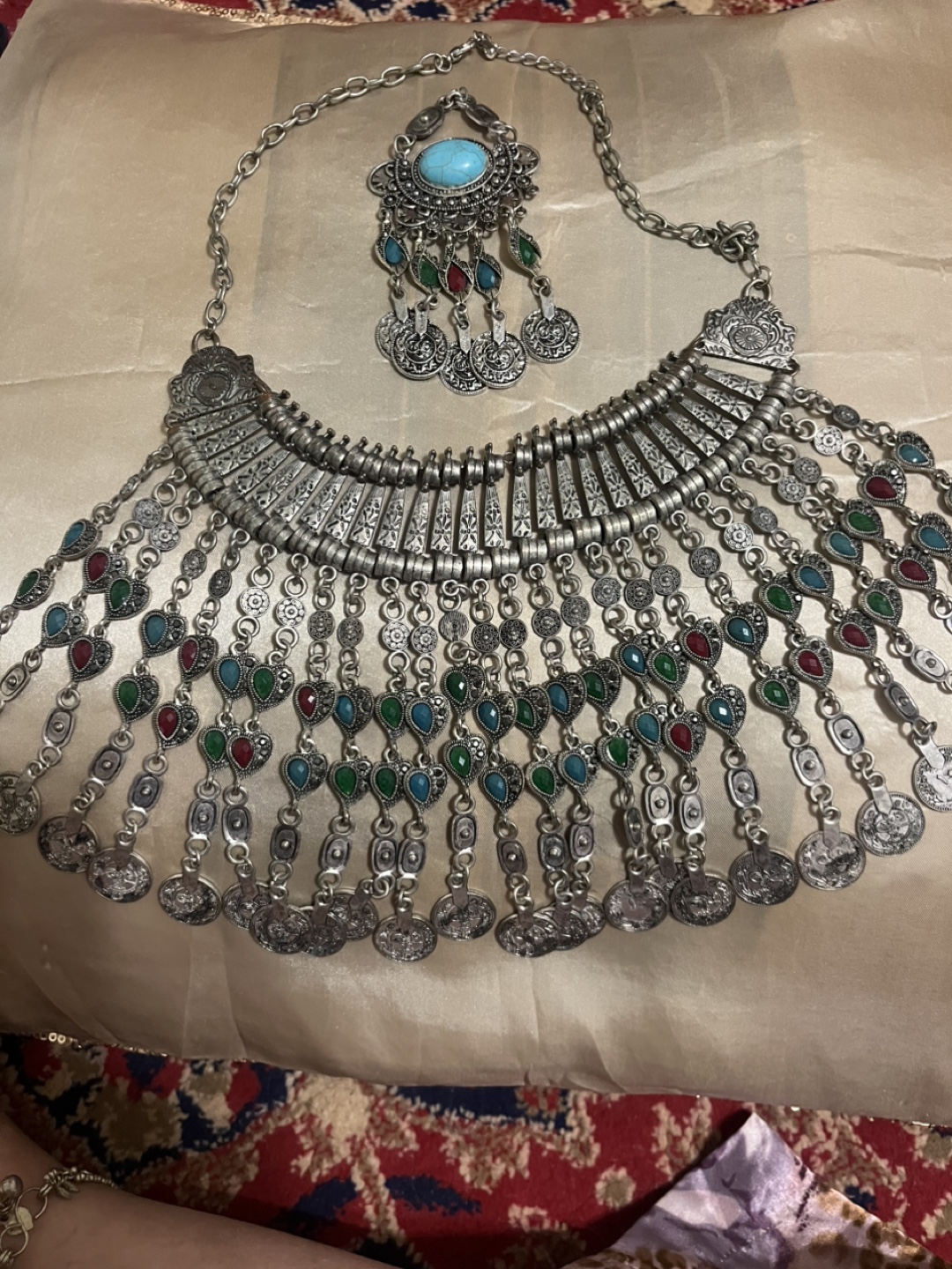 Silver Tone Statement Necklace & Earrings Set - photo 4