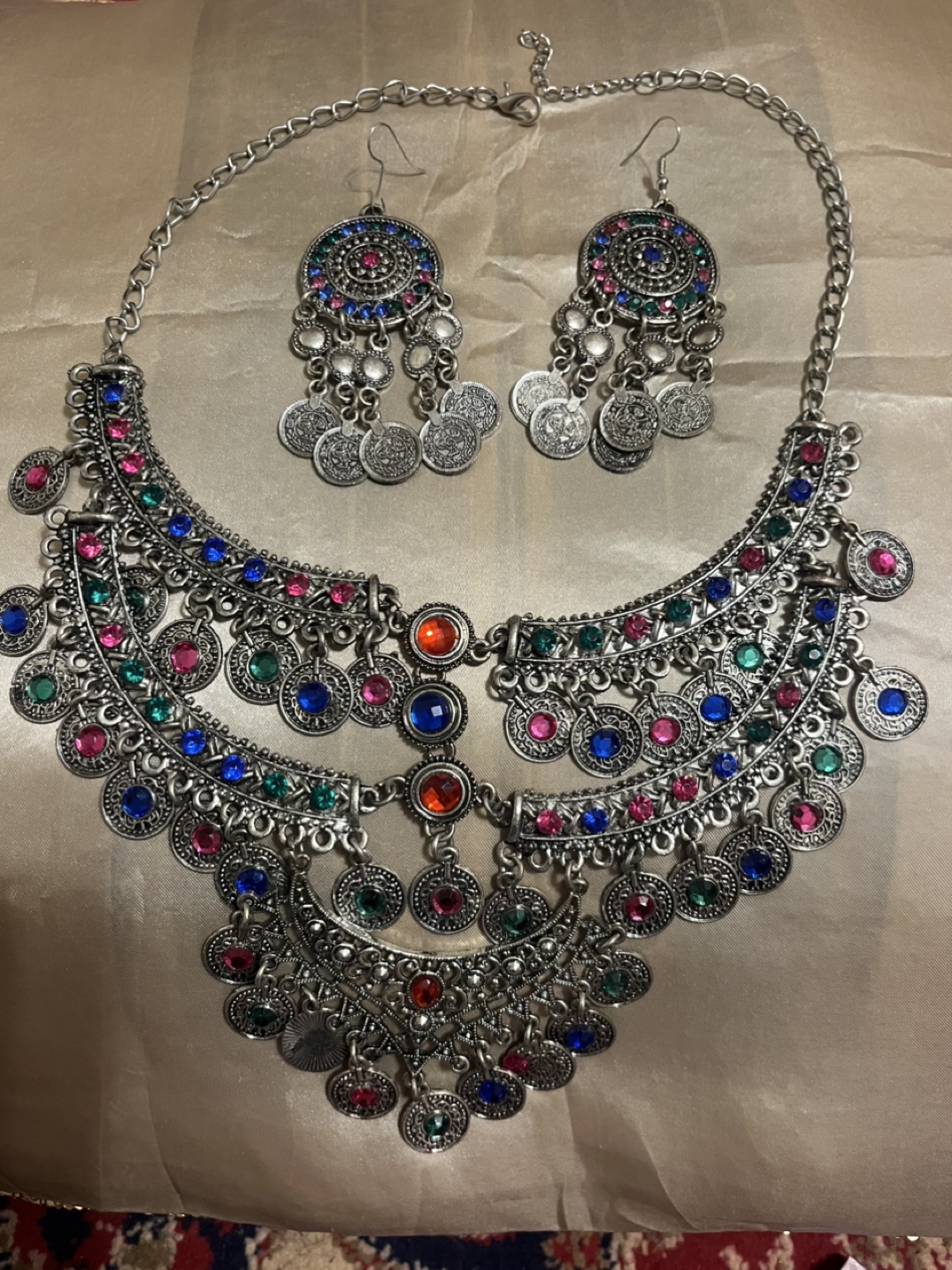 Silver Tone Statement Necklace & Earrings Set - photo 5