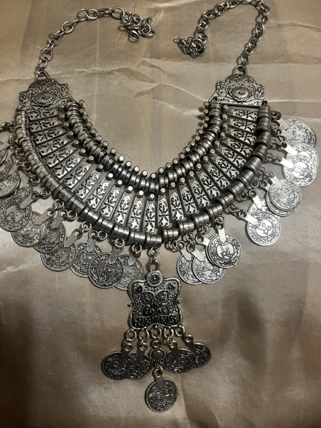 Silver Tone Statement Necklace & Earrings Set