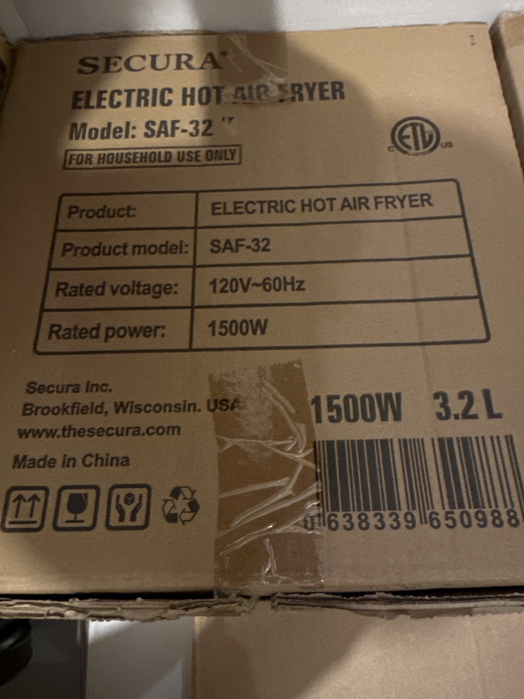 Secura Electric Hot Air Fryer SAF-32