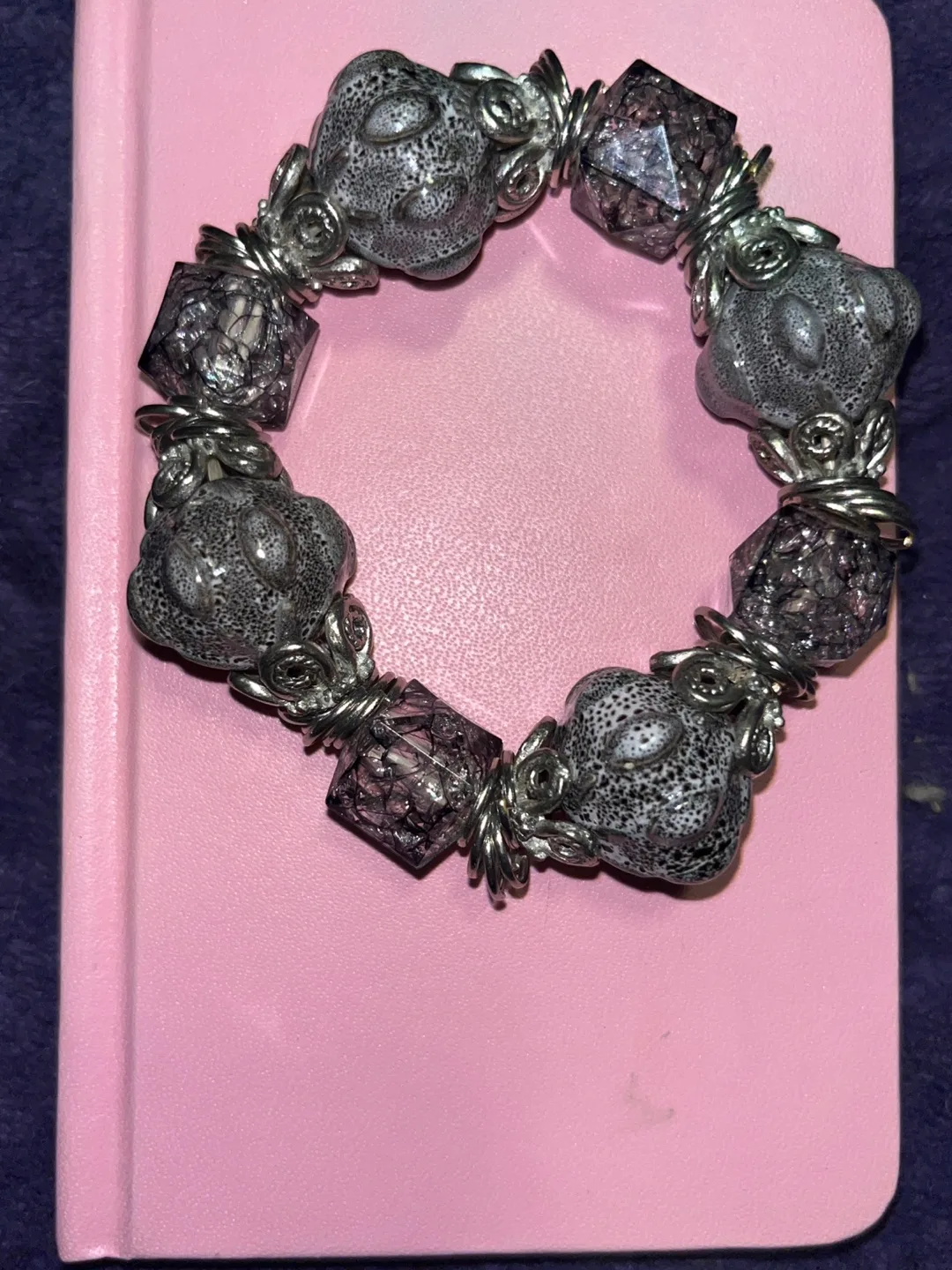 Beaded Stretch Bracelet - Grey & Silver thumbnail