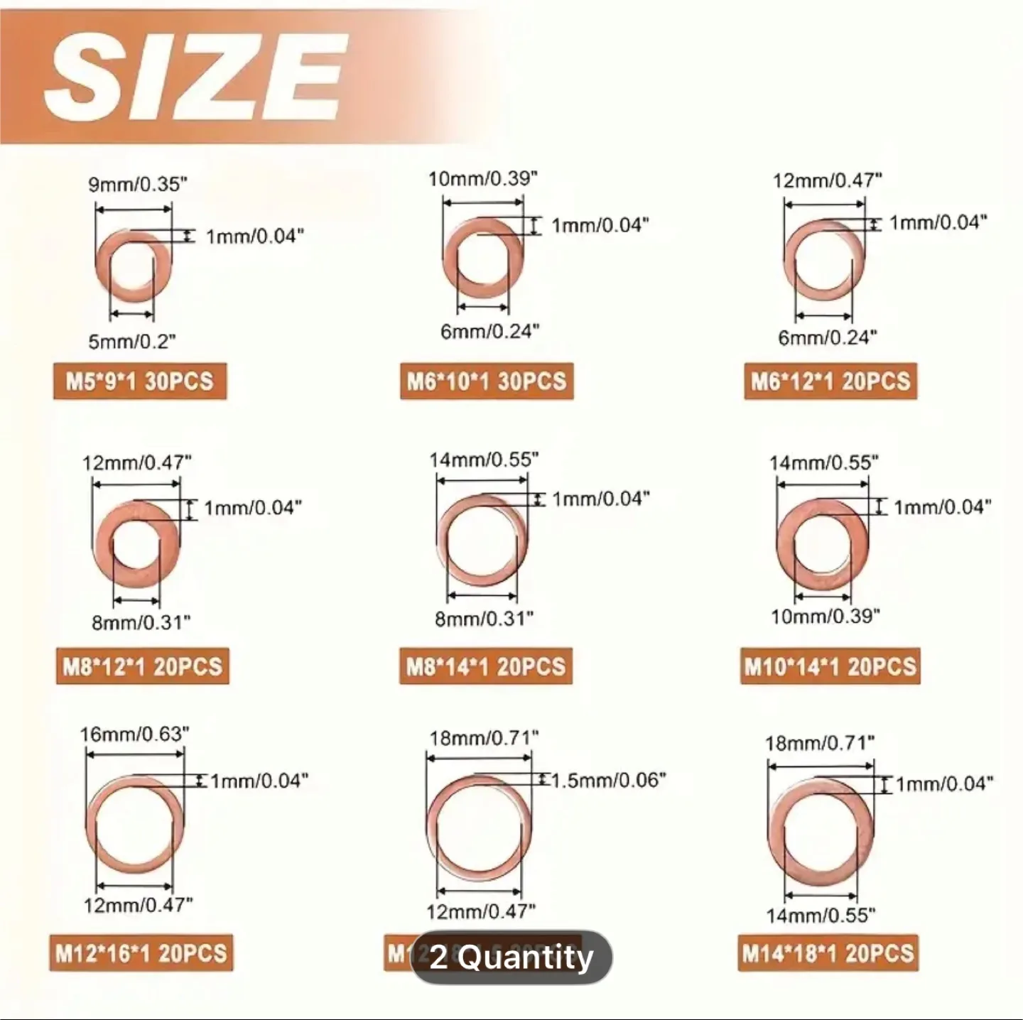 100pcs Copper Sealing Gasket Master Kit image indicator(6)