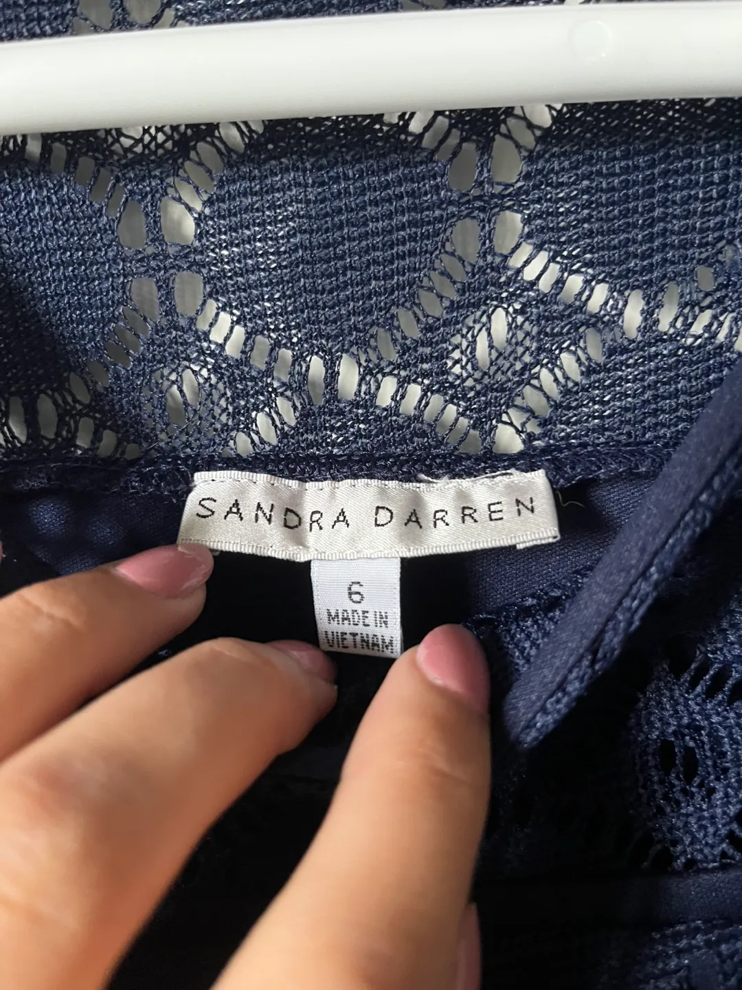 Sandra Darren Navy Blue Lace Dress - Size 6 image indicator(3)