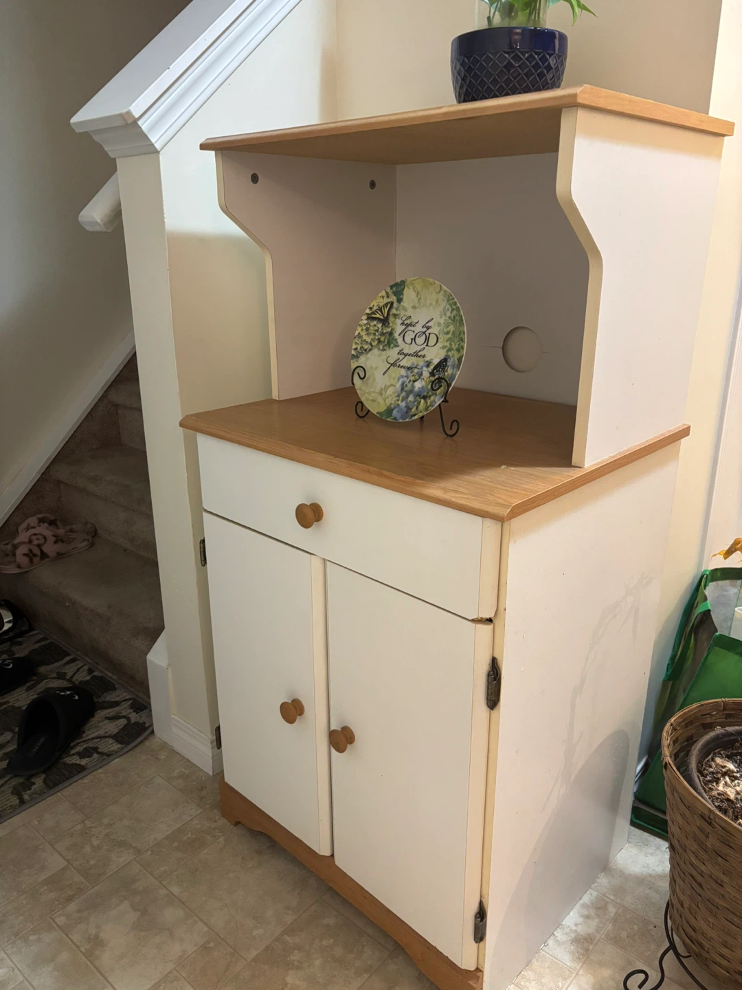 White & Wood Cabinet with Shelf