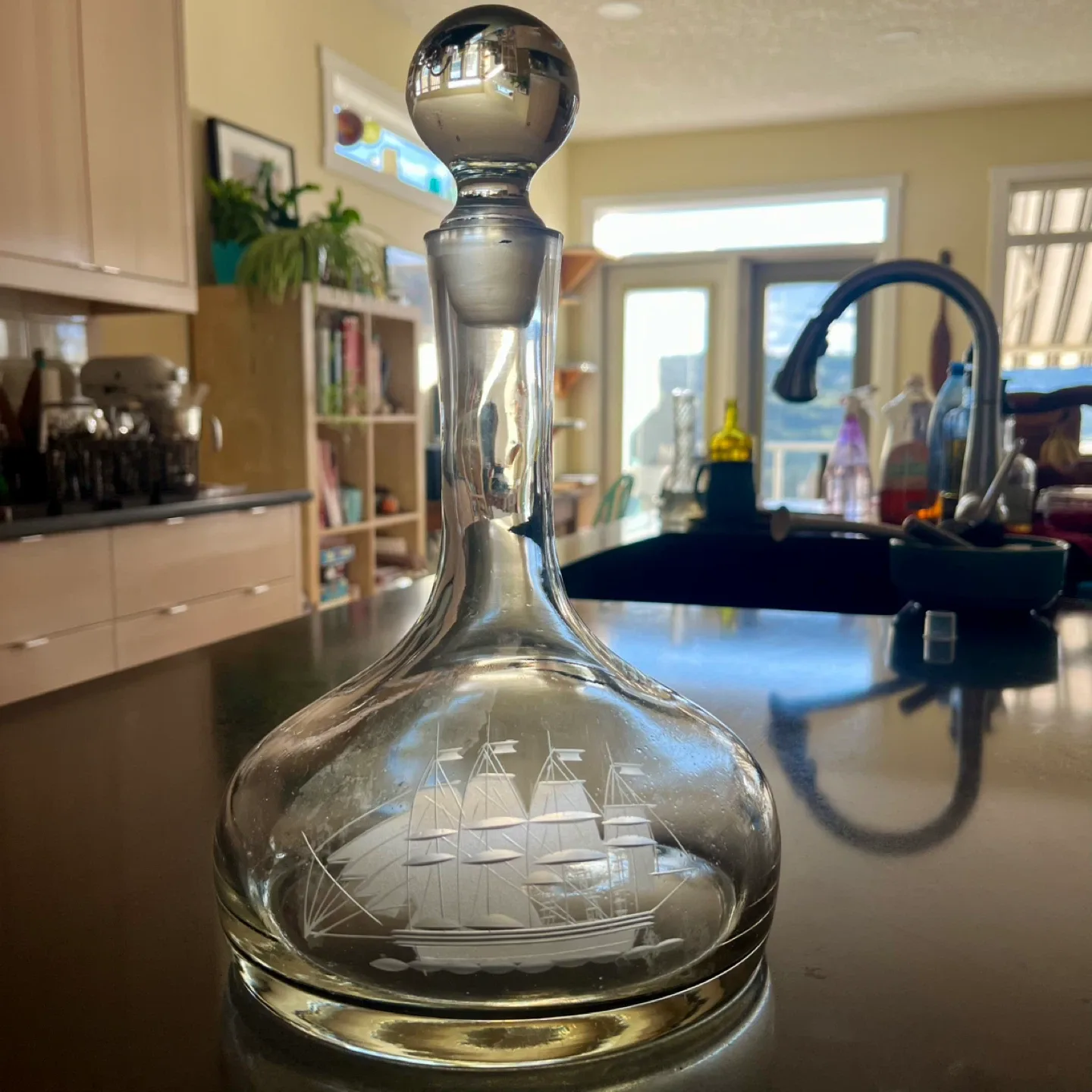 Etched Sailing Ship Crystal Decanter thumbnail