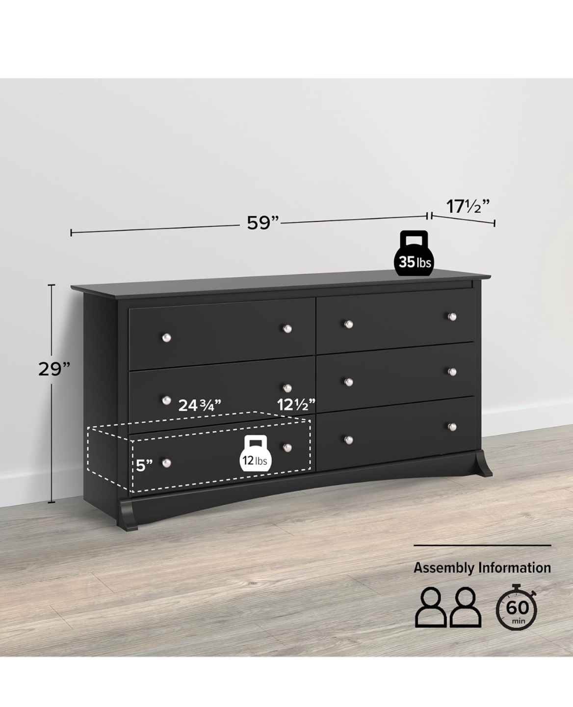 Prepac Sonoma Black Double Drawer Dresser - photo 3
