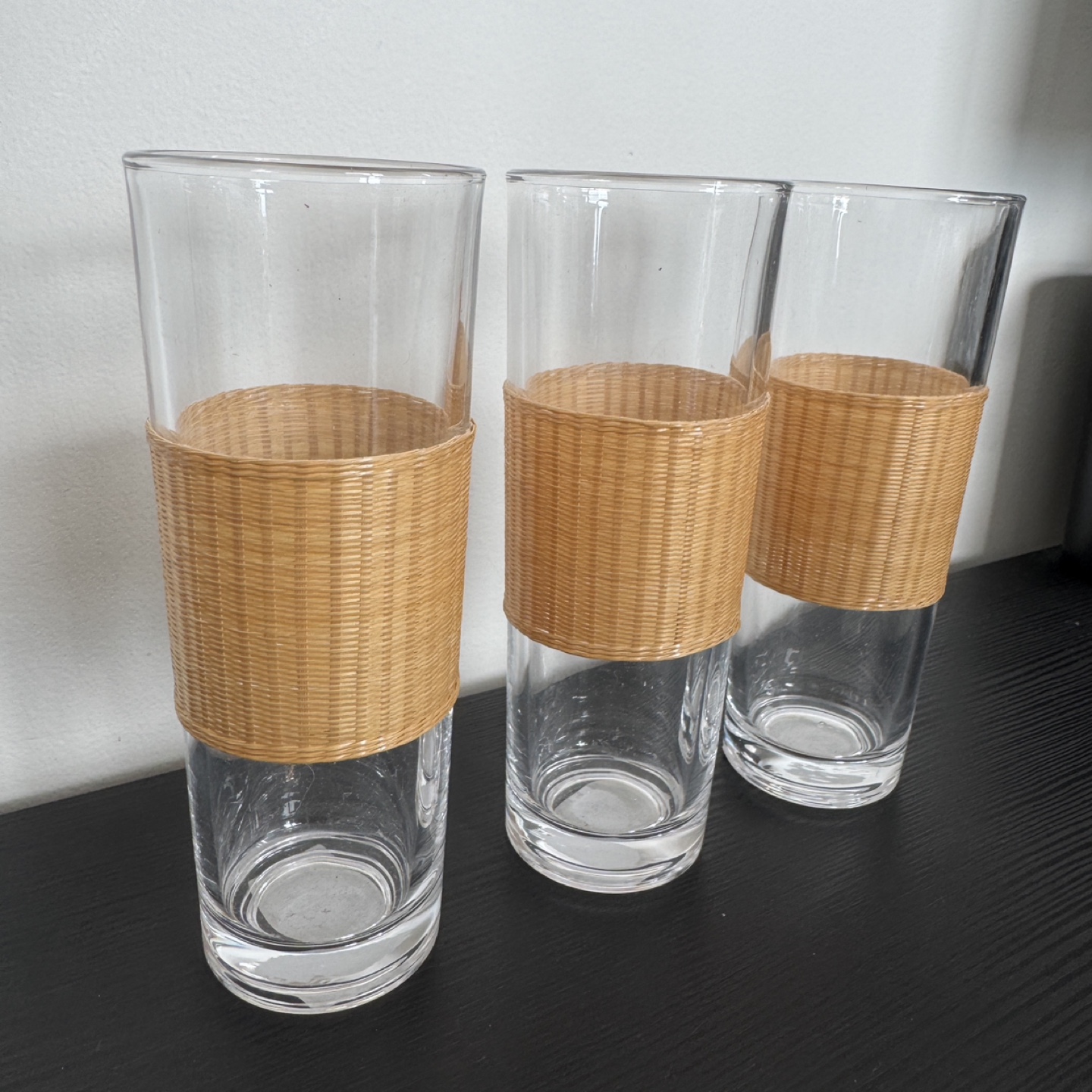 Rattan Wrapped Highball Glasses - Set of 3