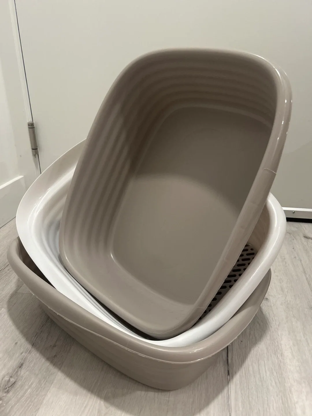 Cat Litter Box Sifting Tray Set - Beige & White thumbnail