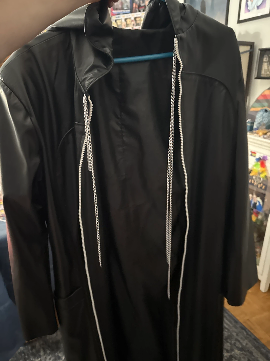 Black Leather-look Hooded Coat