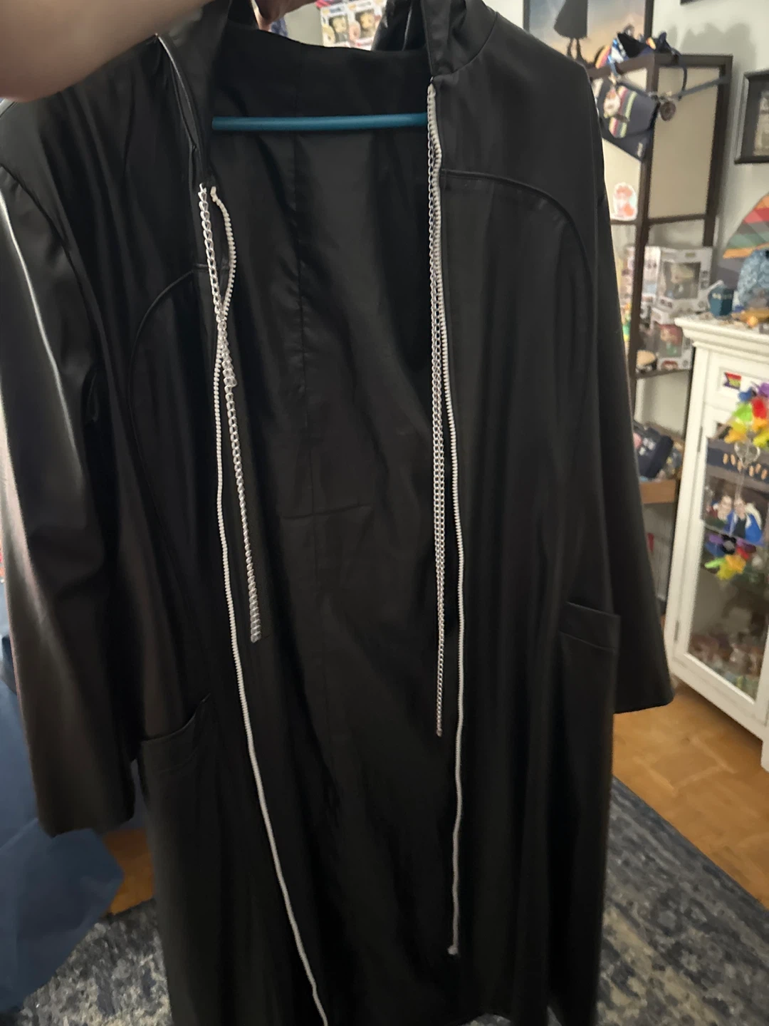 Black Leather-look Hooded Coat - photo 3