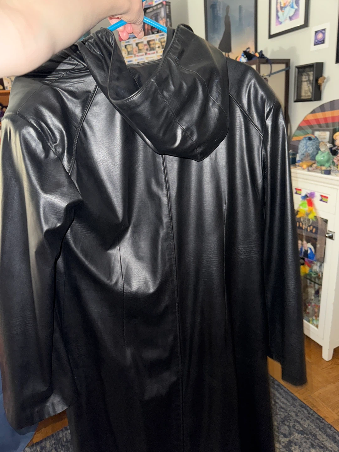 Black Leather-look Hooded Coat - photo 2